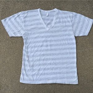 American Apparel White Striped V-Neck Tee - Size M